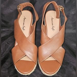 American Eagle Outfitters Women's Brown Leather Espadrille Sandals